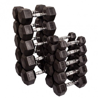 Набор гексагональных гантелей Body Solid: 10 пар от 2,25 кг до 22,5 кг (шаг 2,25 кг)