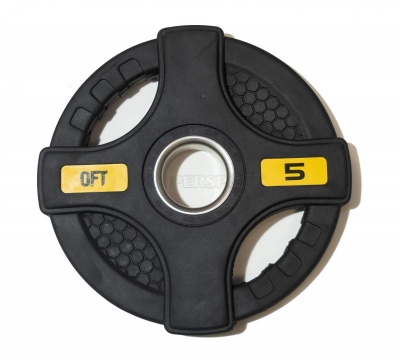 Штанга олимпийская OriginalFitTools 128 кг (диски с двумя хватами, черный гриф)