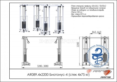 Грузоблочный тренажер Биотонус-4 стек 4 х 75 кг ARMS AR089.4х2200