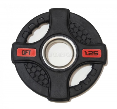 Штанга олимпийская OriginalFitTools 128 кг (диски с двумя хватами, черный гриф)