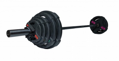 Штанга олимпийская OriginalFitTools 88 кг (диски с двумя хватами, черный гриф)