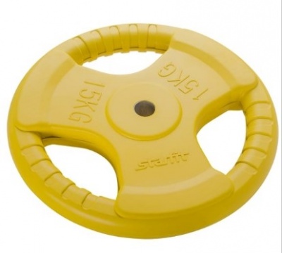 Диск обрезиненный Starfit BB-201, d=26 мм, желтый, 15 кг